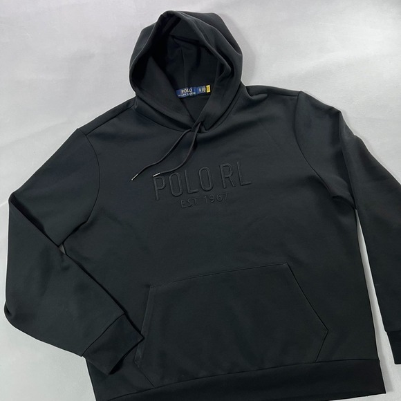 Polo Ralph Lauren Hoodie Men XL Black Pullover Embroidered Spell Out Smooth Knit - Picture 1 of 10